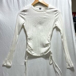 SHIEIN RIBBED WHITE LONG SLEEVE COTTON T SZ XS MINT COND.